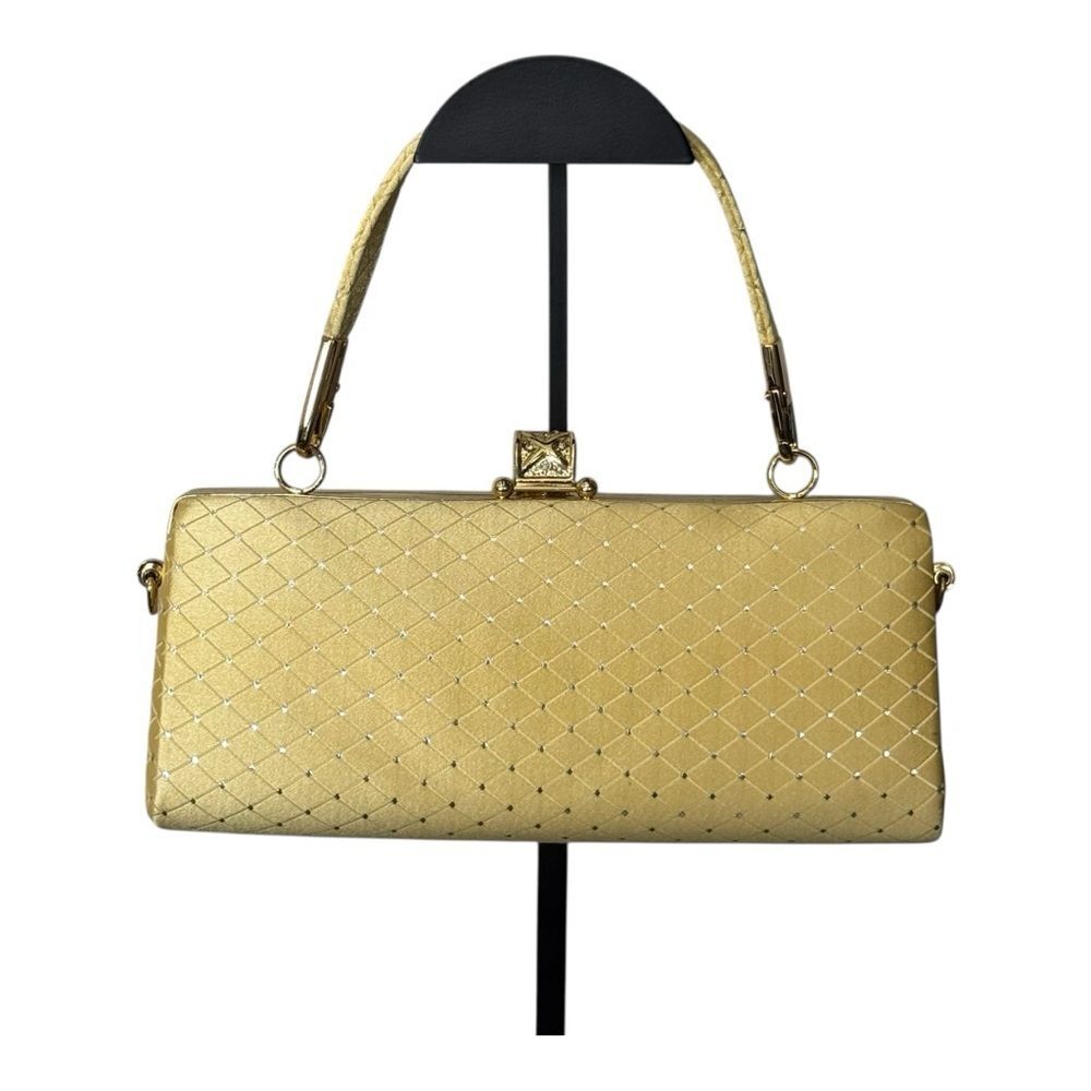 Vintage Yellow Gold Quilted Pattern Clutch Bag